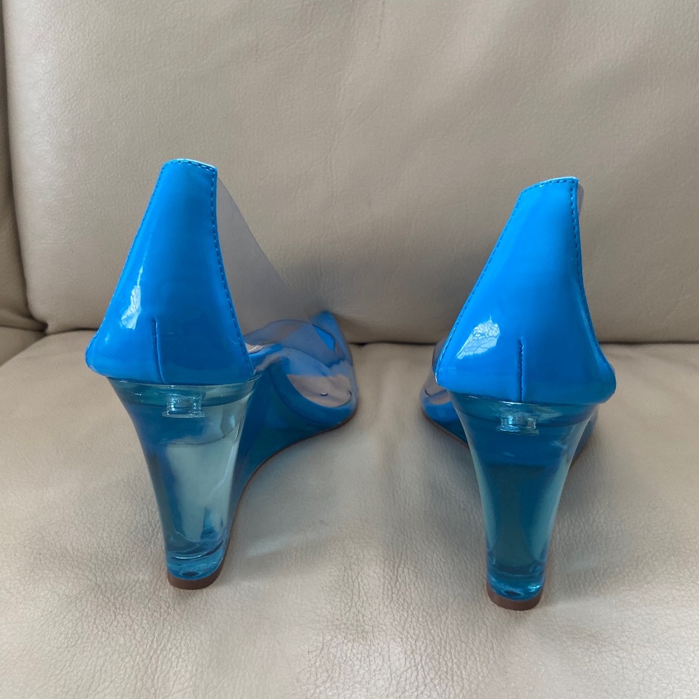 Blue and Clear wedge heels